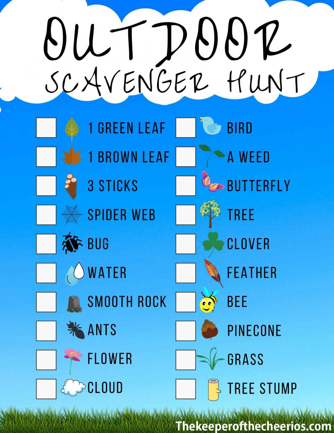 Backyard/Outdoor Scavenger Hunt Activity Sheet - The Keeper of the Cheerios