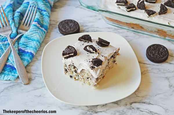 Cookies and Cream Poke Cake - The Keeper of the Cheerios